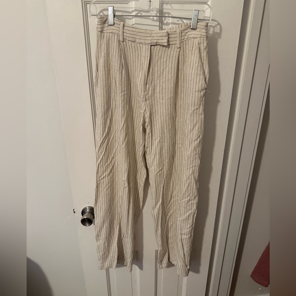Elegant Cream Striped Women's Trousers